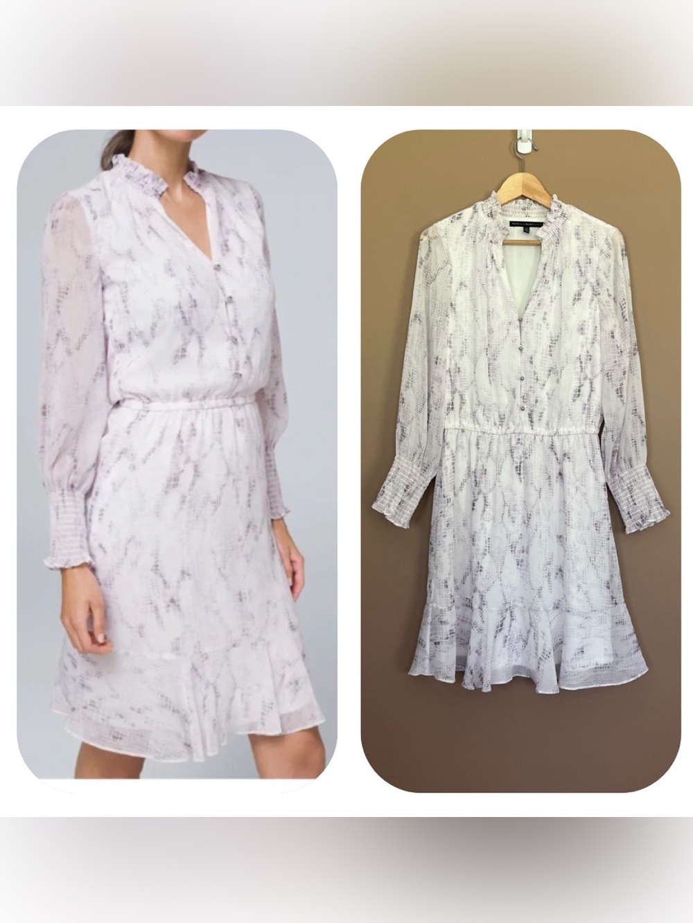 {White House Black Market} Long Sleeve Soft Snake Print Blousen Dress - Womens 8